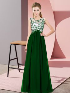 Romantic Chiffon Scoop Sleeveless Zipper Beading and Appliques Dama Dress for Quinceanera in Dark Green