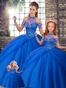 Adorable Blue Sleeveless Beading and Pick Ups Lace Up Sweet 16 Dresses