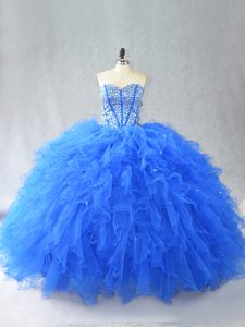Best Sleeveless Lace Up Floor Length Beading and Ruffles Quinceanera Gown