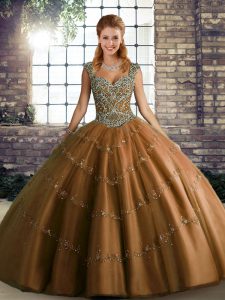Tulle Sleeveless Floor Length Sweet 16 Dress and Beading and Appliques