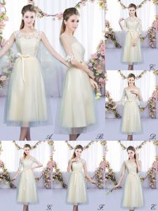 Smart Champagne Sleeveless Tulle Lace Up Quinceanera Court Dresses for Wedding Party