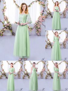Apple Green Tulle Side Zipper Court Dresses for Sweet 16 Half Sleeves Floor Length Lace and Belt
