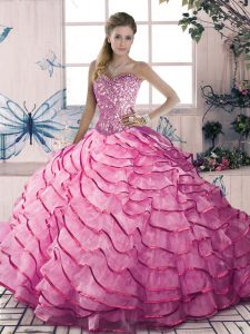Wonderful Sweetheart Sleeveless Organza and Tulle Sweet 16 Quinceanera Dress Beading and Ruffles Lace Up