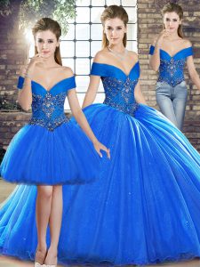 Affordable Sleeveless Brush Train Lace Up Beading Quinceanera Dress
