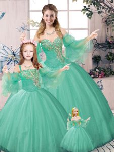 Chic Floor Length Green Sweet 16 Quinceanera Dress Sweetheart Long Sleeves Lace Up