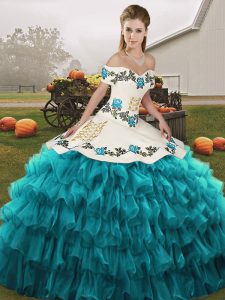 Stunning Floor Length Ball Gowns Sleeveless Teal Quinceanera Dress Lace Up