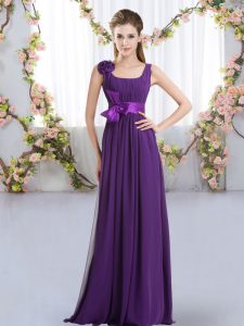 Purple Zipper Vestidos de Damas Belt and Hand Made Flower Sleeveless Floor Length