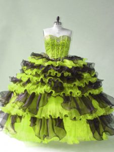Yellow Green Sweetheart Lace Up Beading Sweet 16 Quinceanera Dress Sleeveless