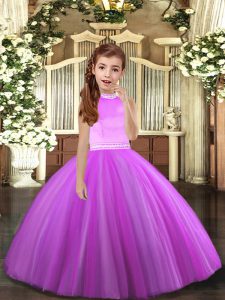 Elegant Floor Length Lilac Little Girls Pageant Gowns Halter Top Sleeveless Backless