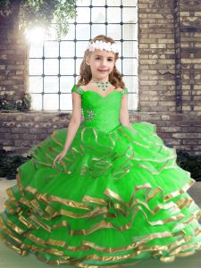 Classical Little Girl Pageant Dress Party and Wedding Party with Beading and Ruching Straps Sleeveless Lace Up