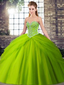 Lace Up Quinceanera Gowns Beading and Pick Ups Sleeveless Brush Train