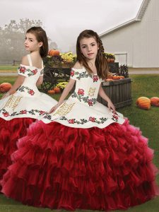 Red Sleeveless Organza Lace Up Girls Pageant Dresses for Party and Wedding Party