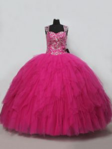 Cute Sleeveless Lace Up Beading and Ruffles Quinceanera Gown