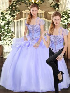 Cheap Organza Strapless Sleeveless Lace Up Beading and Appliques Vestidos de Quinceanera in Lavender