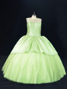 Ball Gowns Sweet 16 Quinceanera Dress Yellow Green Scoop Tulle Sleeveless Floor Length Lace Up