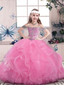 Lilac Sleeveless Beading Floor Length Kids Pageant Dress