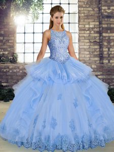 Sleeveless Lace Up Floor Length Lace and Embroidery and Ruffles Quinceanera Dress
