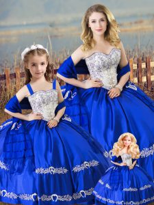 Superior Sleeveless Floor Length Beading and Embroidery Lace Up 15 Quinceanera Dress with Royal Blue