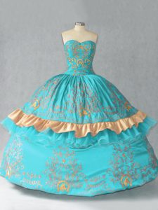 Sweetheart Sleeveless Lace Up Quinceanera Dress Aqua Blue Satin and Organza