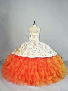 New Arrival Orange Sweetheart Neckline Embroidery and Ruffles Sweet 16 Quinceanera Dress Sleeveless Lace Up