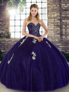 Top Selling Purple Quinceanera Dresses Military Ball and Sweet 16 and Quinceanera with Beading and Appliques Sweetheart Sleeveless Lace Up
