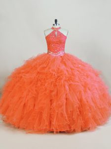 Orange Sleeveless Beading and Ruffles Floor Length Quinceanera Gowns