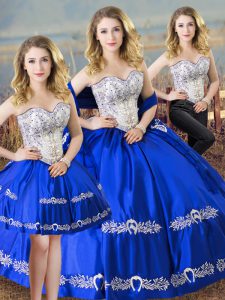 Custom Designed Royal Blue Sleeveless Floor Length Beading and Embroidery Lace Up Quinceanera Dress