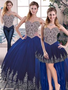 Decent Royal Blue Sweetheart Neckline Embroidery 15 Quinceanera Dress Sleeveless Lace Up