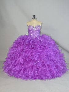 Pretty Purple Quinceanera Dress Sweet 16 and Quinceanera with Beading and Ruffles Sweetheart Sleeveless Lace Up
