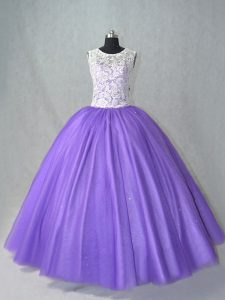 Lavender Sleeveless Floor Length Lace Lace Up Sweet 16 Dress