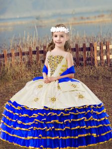 Sleeveless Beading and Embroidery and Ruffled Layers Lace Up Kids Pageant Dress