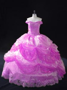 Gorgeous Lilac Ball Gowns Beading and Appliques and Pick Ups Ball Gown Prom Dress Lace Up Organza Sleeveless Floor Length
