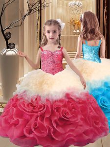 Super Ball Gowns Little Girls Pageant Gowns Multi-color Straps Fabric With Rolling Flowers Sleeveless Floor Length Lace Up