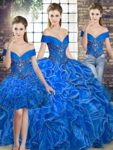 Sweet Royal Blue Lace Up Quinceanera Dress Beading and Ruffles Sleeveless Floor Length