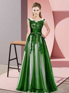Delicate Green Tulle Zipper Court Dresses for Sweet 16 Sleeveless Floor Length Beading and Lace