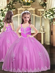 Lilac Sleeveless Appliques Floor Length Little Girls Pageant Gowns