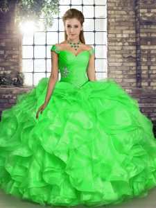Floor Length Lace Up 15th Birthday Dress for Military Ball and Sweet 16 and Quinceanera with Beading and Ruffles