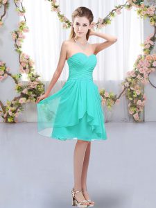 Empire Dama Dress for Quinceanera Turquoise Sweetheart Chiffon Sleeveless Knee Length Lace Up
