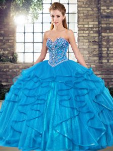 Sweetheart Sleeveless Lace Up Quinceanera Gown Blue Tulle