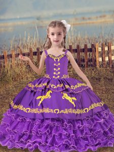 Lavender Straps Lace Up Beading and Embroidery and Ruffled Layers Winning Pageant Gowns Sleeveless