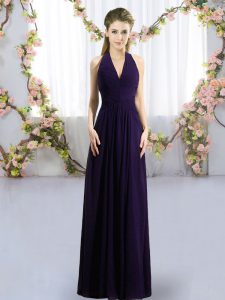 Comfortable Dark Purple Sleeveless Chiffon Zipper Quinceanera Dama Dress for Wedding Party