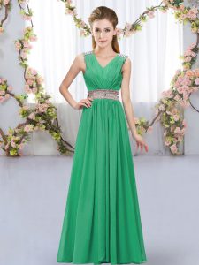 New Style Chiffon Sleeveless Floor Length Quinceanera Court Dresses and Beading and Belt