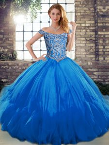 Exquisite Floor Length Ball Gowns Sleeveless Blue Sweet 16 Dresses Lace Up