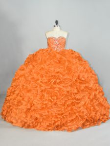 Beauteous Beading and Ruffles Sweet 16 Dress Orange Lace Up Sleeveless