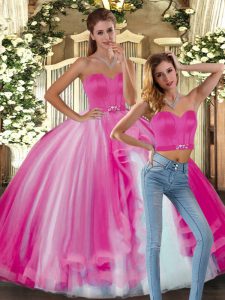Top Selling Fuchsia Sweetheart Neckline Beading Quince Ball Gowns Sleeveless Lace Up