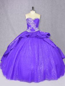 Lace Up Sweet 16 Dresses Purple for Sweet 16 and Quinceanera with Embroidery Court Train
