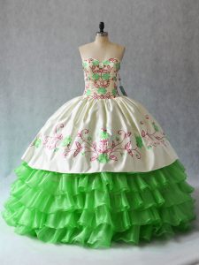 Eye-catching Sleeveless Organza Floor Length Lace Up Sweet 16 Dress in with Embroidery and Ruffled Layers