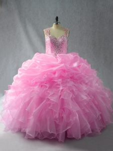 Fantastic Ball Gowns Sweet 16 Quinceanera Dress Baby Pink Straps Organza Sleeveless Floor Length Zipper