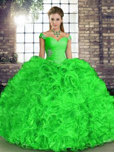 Fine Organza Off The Shoulder Sleeveless Lace Up Beading and Ruffles Sweet 16 Dress in Green