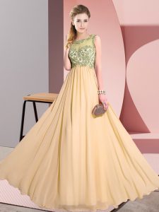 Scoop Sleeveless Backless Quinceanera Court of Honor Dress Peach Chiffon